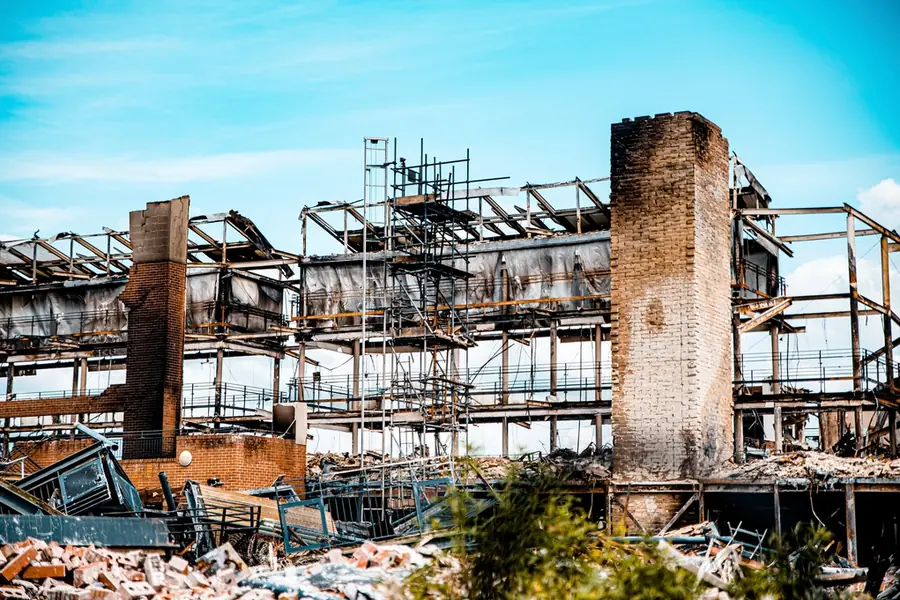 Edificio en demolición con estructura a la vista